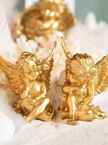 2pcs Gold Decorative Figurines, Gold Couple Reindeer, Angel, Small Gold Elephant, Suitable For Living Room, Wine Cabinet, Hotel, Restaurant Table Decor, Also Can Be Valentine's Day Gift