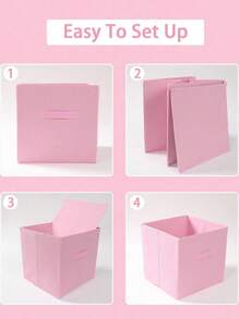 3/1 pieza Caja de almacenamiento cuadrada de tela no tejida de colores, organizador de ropa plegable, solución de almacenamiento multifuncional - Multicolor - Ver 4