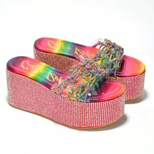 Women's Rhinestone Platform Wedge Sandals With Crystal Chain Straps - Nhiều màu - Xem 2