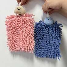 1PC Super Cute Hand Towel | Pink And Blue Dual-Color + Cartoon Character, Strong Water Absorption Without Lint, Hang In The Kitchen/Bathroom, Convenient For Hand Wiping And Also Serves As A Cute Small Decoration, Enhancing The Micro And Tangible Happiness In Life - Pink - View 3