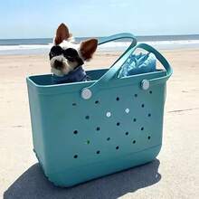 Beach Bag Fashion EVA Waterproof Rubber Picnic Storage Basket Travel Shopping Handbag Women Shoulder Solid Color Tote Bag - Màu tím - Xem 4