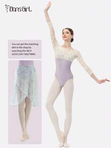 DonsGirl Women's One-Piece 3/4 Sleeve Lace Patchwork Ballet Leotard Performance Outfit - Lilac Purple - View 4