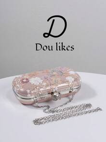Elegant Sequin Embroidered Pink Evening Clutch Bag High-End Engagement Party Handbag For Cheongsam Dress With Metal Chain Graceful Lady Banquet Bag Suitable For Party Wedding Prom Formal Dinner/Banquet Perfect Match For Women's Graduation Prom Dress Prom Accessories Sequin Dress Shiny Dress Graceful Dress. Flowers