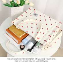 Corduroy Handbag, Square Casual Bag, Stylish Commuting Bag With Large Pocket, Women Shoulder Bags Work Handbags Everyday Hobo Bag(Little Strawberry) - 小草莓 - 查看 4