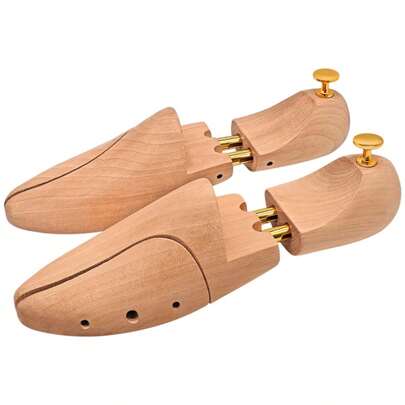 1 Pair Of Men's Shoe Keeper Tree Spring Adjustable Wooden Shaper Stretcher