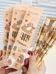 3 peças/6 peças/12 peças/24 peças Caixa de Lápis HB (1 Caixa com 12 Peças), Caderno Fofo de Capivara, Conjunto Combinado, Lápis Sem Chumbo Seguros para Crianças, Papelaria Específica para Escola Primária, Adequado para Escolas de Meninos e Meninas, Estudantes, Papelaria, Suprimentos Escolares. Presentes de Aniversário, Natal, Halloween.