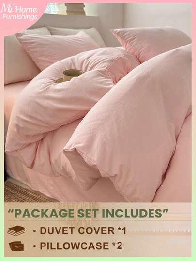 3 件套柔软粉色宿舍床上用品套装，亲肤透气羽绒被套和枕套，无填充，可机洗，开学用品