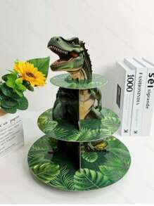 3-Tier Dinosaur Theme Disposable Cake Stand, Dinosaur Egg Cake Stand, Tyrannosaurus Rex Cake Stand, Paper Cake Tray, Cupcake Stand, Suitable For Halloween, Birthday Party, Family Gathering, Christmas, Jurassic Theme Party, Non-Food Contact