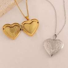 Heart Necklace Locket Necklace For Women Gold/Silver Heart Lockets With Picture Inside Stainless Steel Memorial Necklace For Family Friend Lover Mom Dad 20 Inch - Bạc - Xem 2