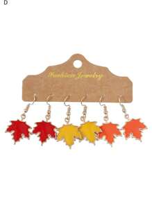 Fashionable Unique Thanksgiving Maple Leaf Earrings, Creative Leaf Drop Oil Jewelry Set - Yellow Gold - View 10