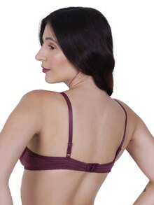 Basic Bra With Lace Cups - Burgundy - View 4