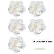 5pcs 12 Inch (30cm) + 10 Inch (25cm) White Paper Flowers, Artificial 3D Wall Decor For Wedding, Bridal Shower, Birthday, Photo Backdrop, Arch Decoration