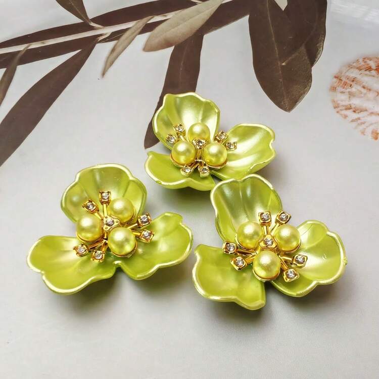 5pcs Faux Pearl Rhinestone Decoration Flower Design Hat Dress Decoration Buttons DIY Handmade Decoration Accessories - Color Mixing - View 7