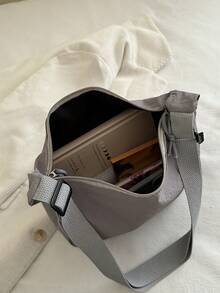Fashionable Solid Color Casual Retro Women Crossbody Bag - Grey - View 8
