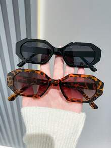 1 件/2 件女士复古几何椭圆形框架休闲太阳镜，适合日常、派对、街头、海滩、防紫外线 - 彩色 - 查看 11