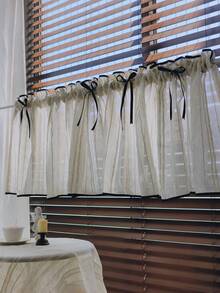 1 pieza, Panel corto de cortina decorativa con textura de lino rústico falso y lazo negro, versátil para cocina, armarios de comedor y entradas, de fácil cuidado y lavable, con filtrado de luz para decoración de estilo granja