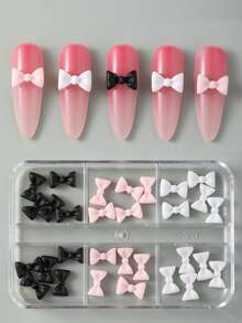 30 件/50 件无异味 Y2K 白色粉色蝴蝶结树脂指甲配件，两种款式，盒装和袋装，小清新 3D 平底丝带水钻指甲装饰卡哇伊简约可爱黑粉色白色仿珍珠蝴蝶结韩式指甲设计配件，适合女性指甲贴纸 DIY 沙龙用品装饰日式私人定制春夏风格指甲指甲饰指甲宝石 - 彩色 - 查看 1