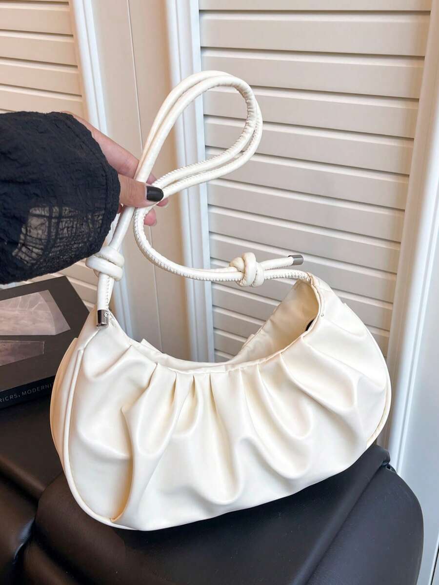 优质简约优雅复古女士单肩腋下包，大容量便携优质褶皱包，户外休闲法棍包 - 彩色 - 查看 1