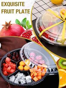 1/2/6 piezas - Bandeja redonda de plástico para aperitivos con tapa - Bandeja divisora de 10.4 pulgadas, Bandeja de almacenamiento de alimentos desechable, Bandeja de plástico para almacenamiento, Dispensador de aperitivos, Plato de frutas Bandeja de verduras, Adecuado para fiestas y bufés