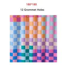 1 件 100% 涤纶复古格子面料浴帘，耐用防水明亮彩虹多彩现代简约时尚浴室装饰套装带挂钩，180 厘米 X 180 厘米浴室配件返校