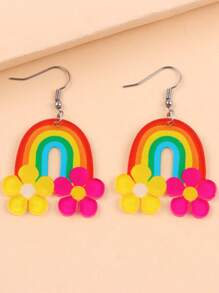 2pcs Dopamine Creative Colorblock Rainbow Acrylic Earrings For Women