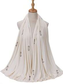 1件装女士针织弹力罗纹面料水钻珍珠穆斯林头巾围巾，适合搭配连衣裙 - 彩色 - 查看 9