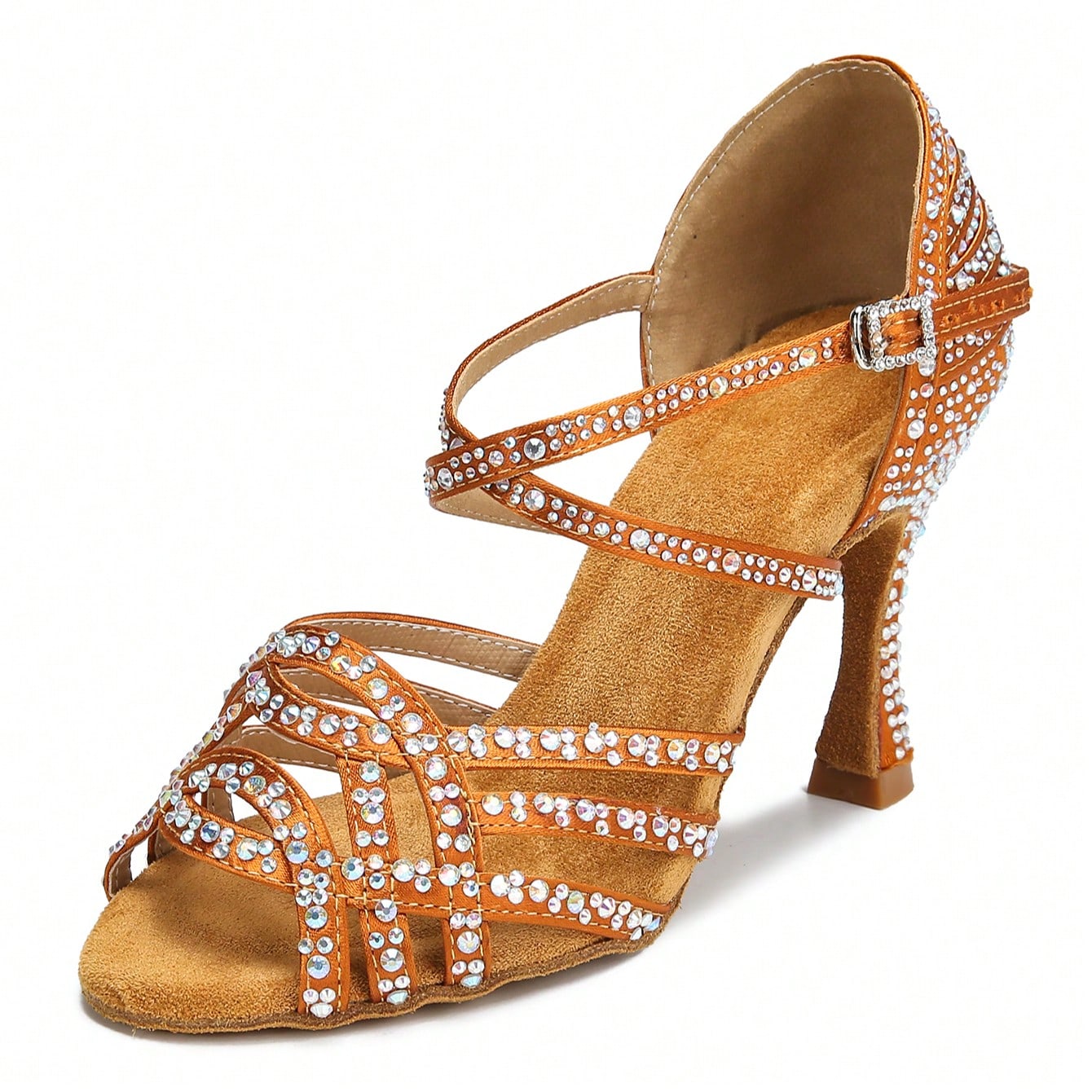 Cm Zapatos de baile latino de cobre con diamantes para mujeres, zapatos de boda con suela blanda y rhinestones para fiestas interiores, para bailes de