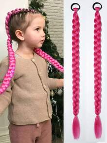 Kids Synthetic Braided Ponytail Extension With Elastic Rubber Band Long Straight Pony Tail For Girls Party 2pcs - Purple - View 8