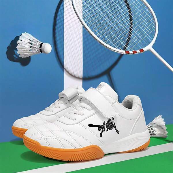 1 para antypoślizgowych i wytrzymałych dziecięcych butów sportowych do badmintona i tenisa stołowego, czarno-białe, antypoślizgowe trampki