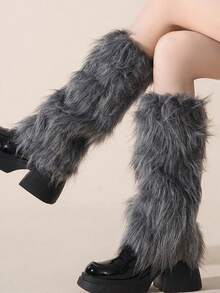 Women's Faux Fur Warm Legs, Fashionable Leg Warmers, Y2k, Cozy - Multicolor - View 6