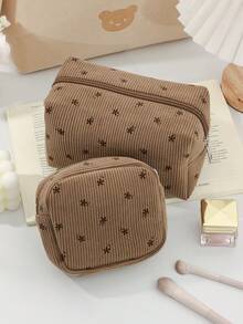 1 PC Brown Floral Octagon Bag Make Up Bag, Fashionable And Casual Large Capacity Portable Zipper Makeup Bags, Travel And Vacation Essentials Cosmetic Bags For Sanitary Napkins, Pouch Pads, Wired Earphones, Earpods, Headphones, Charger, Lipsticks, Cosmetics, Perfume, Skin Care And Beauty Products, Home Decor, School Girls, Keys, Holiday Gifts Makeup Travel Toiletry Organizer Essential, Christmas Gifts, Pouch, Travel, Pouch, Clutch / Small Handbag, Makeup Organizer, Pouch, Brush Holder, Mini Pouch, Large Capacity Pouch,Gifts For Women,Christmas Gifts,Gift Ideas For Women