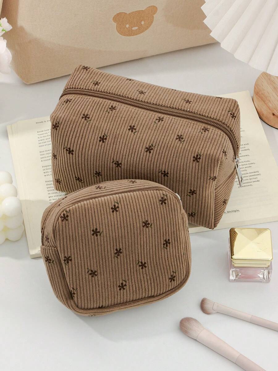 1 PC Brown Floral Octagon Bag Make Up Bag, Fashionable And Casual Large Capacity Portable Zipper Makeup Bags, Travel And Vacation Essentials Cosmetic Bags For Sanitary Napkins, Pouch Pads, Wired Earphones, Earpods, Headphones, Charger, Lipsticks, Cosmetics, Perfume, Skin Care And Beauty Products, Home Decor, School Girls, Keys, Holiday Gifts Makeup Travel Toiletry Organizer Essential, Christmas Gifts, Pouch, Travel, Pouch, Clutch / Small Handbag, Makeup Organizer, Pouch, Brush Holder, Mini Pouch, Large Capacity Pouch,Gifts For Women,Christmas Gifts,Gift Ideas For Women