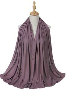 1件装女士针织弹力罗纹面料水钻珍珠穆斯林头巾围巾，适合搭配连衣裙 - 彩色 - 查看 21