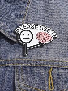 1 件大脑表情包徽章 - $Tick 人物手持大脑卡通 - “请使用它”讽刺别针，适合教师和科学迷 - 黑與白 - 查看 1