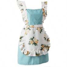 FWQGQEG Vintage Ladies Aprons, Pinafore Apron Dress For Women Girls, Cute Floral Slim Aprons Chef Aprons, Gift For Women - 藍色 - 查看 1