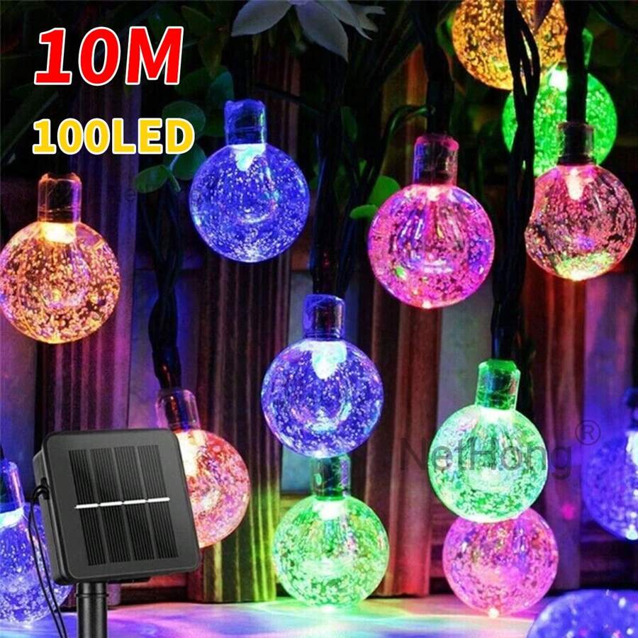 NetHong Solar Powered String Lights LED Retro Bulb Fairy Ball Hangin Lamp Outdoor Garden Decor UK - 彩色 - 查看 1