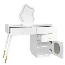 Dressing Table With LED Mirror, 2 Drawers And Flexible Cabinet, Stable, White - 白色 - 查看 11