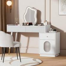 Dressing Table With LED Mirror, 2 Drawers And Flexible Cabinet, Stable, White - 白色 - 查看 3
