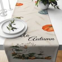 Un conjunto de 4/6 manteles individuales y 1 pieza de camino de mesa, con diseños de calabaza de otoño y hojas de arce. Manteles, individuales y decoraciones para platos adecuados para la cocina, decoración del hogar en estilo rural y reuniones familiares. Apropiado para cenas, fiestas, reuniones y regalos festivos, es una opción ideal para regalos de otoño. - Multicolor - Ver 11