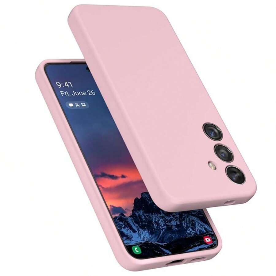 纯色粉色液态硅胶 Galaxy A56 A36 A26 A16 A06 5G 360° 全方位保护 TPU 背壳液态硅胶手机壳，适用于 Galaxy S25 S24 S23 S22 S21 Ultra FE 国际版（非国内版），复活节春季礼物 - 粉色 - 查看 1