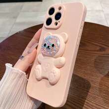 1pc Teddy Bear Holder Phone Case, Luxury Solid Color Silicone Phone Case With Lanyard, Compatible With Samsung, Apple 11/12/13/14/15/16 Pro Max, Samsung S22/23/24/25+ UA04/A05/A14/A15/A24/A25/A34/A54 SA56/A36/A26, Honor 70/90/400/X56789abc, Redmi Note 14/13/12/1 Pro Waterproof Shockproof Anti-Fall Scratch Resistant