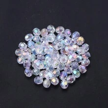 100 件/包亚克力镀 AB 色刻面圆珠，多款式散珠，时尚闪亮白色 DIY 珠宝制作用品，适用于手链、项链、吊坠、装饰品