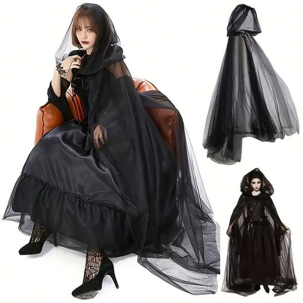 Halloween Cloak, 185cm Long Double Layer Cape Cloak For Roles Play Themed Party Stage Show Prop, Ghost Cosplay Costume Cloak