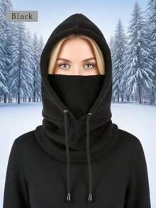 1pc Winter Elegant Versatile Double-Layer Cashmere Drawstring Balaclava Hat, Windproof Ski Face Mask, Solid Color Bicycle Neck Gaiter For Outdoor Cycling, Fishing, Running, Racing, Sports, Hiking And Daily Wear, Unisex Autumn Accessories - Regular - View 6