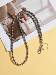 1 pieza Cordón multicolor con cristales de rhinestone - Correa de nylon con broche metálico, elegante y brillante llavero para identificación y teléfono, adecuado para oficina, maestro, estudiante (7 colores: Mezclado/Gris/Rosa/Azul/Negro)