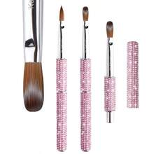 1 pieza Pincel de uñas de pelo de visón acrílico, mango de cristal rosa, adecuado para uñas acrílicas, herramienta profesional para extensión de uñas - Rosa - Ver 9