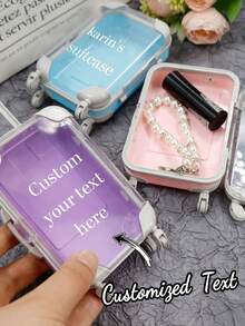 Custom Text Mini Suitcase, Personalized Custom Text Mini Trolley Suitcase, Custom Colorful Durable ABS Trolley, Mini Trolley Storage Box Jewelry Desktop Storage Box, Personalized Custom Text Fun Travel Kits, Customized Text Travel Kits, Customizable Word Hangover Recovery Kits,Modern,Cute,Customized Name Makeup Organizers, Perfect For Travel, Parties, And Small Item Organization