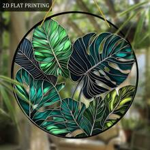 1 Bohemian Monstera Plant Lampshade - 8" X 8" Stained Glass Panel With Vibrant Tropical Leaves Design, Vertical Hanging Home And Garden Decor, - Home Decor, Wedding, Backdrop, Bedroom Decor And Kitchen Accessories, Fall Decor, Great For Room Decor, Halloween Decor