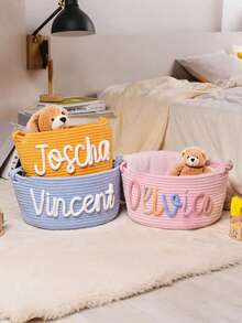 个性化兔子耳朵复活节篮子，定制名字复活节彩蛋寻宝篮，复活节礼物，可爱编织糖果蛋篮，复活节装饰，带名字的复活节篮子，空兔子蛋篮 - 兔子籃子 - 查看 5