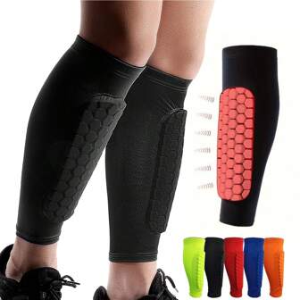 1 Pair Soccer Shin Guard Shin Pads, Lightweight Calf Compression Sleeve With Honeycomb Pad, For Baseball Boxing Kickboxing MTB Sports